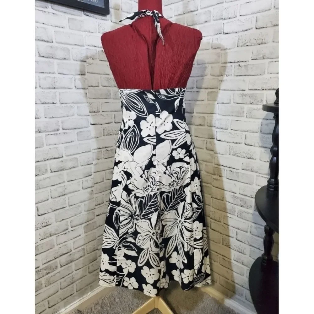 Robbie Bee Womens Black And White Halter Neck Floral Pattern Dress Size 10 - Picture 3 of 9
